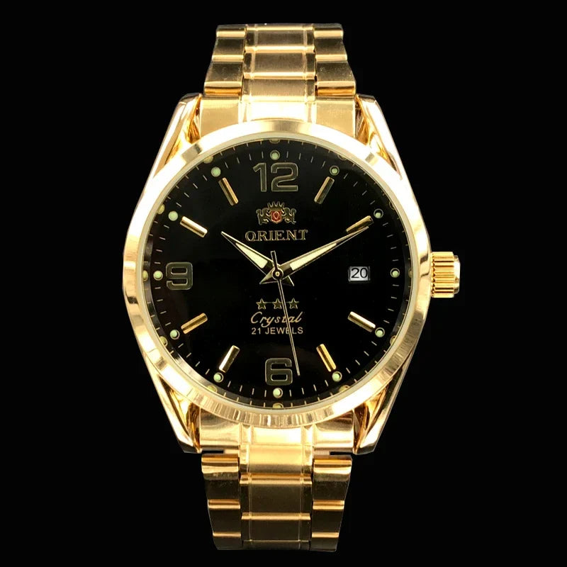 Orient Double Lion Classic Watch Series Orologio da uomo con cinturino in acciaio inossidabile Tourbillon meccanico automatico multifunzione di lusso