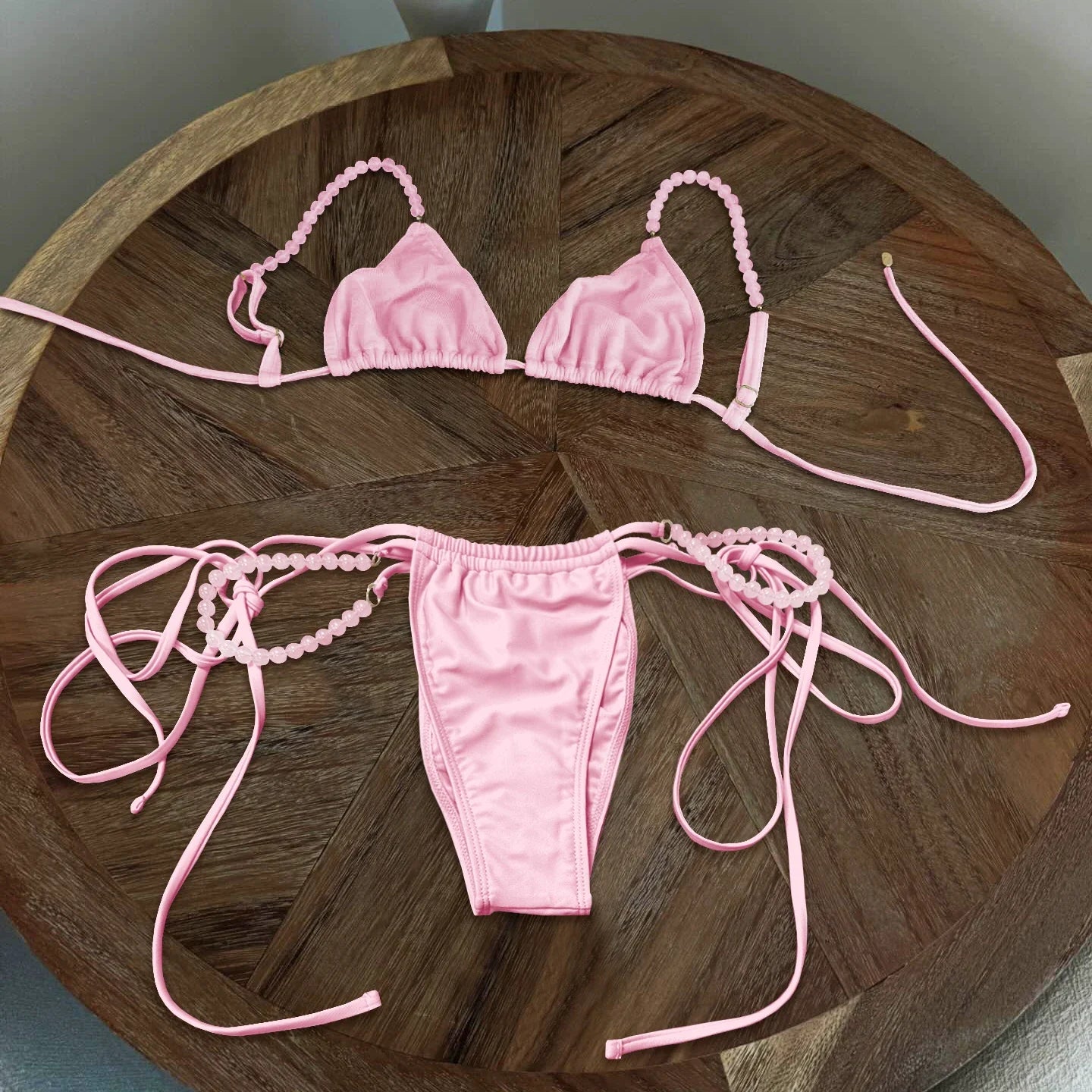 Perline Bikini 2025 Costume da bagno donna sexy Costumi da bagno femminili Micro bikini Set costume da bagno a fascia Beachwear Rosa brasiliano Biquini