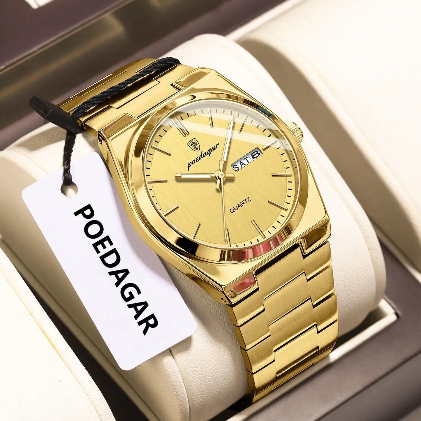 POEDAGAR Orologio da polso al quarzo da uomo di lusso Impermeabile luminoso Data Settimana Orologio da uomo Orologi da uomo d'affari in acciaio inossidabile