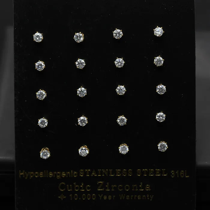 LUXUSTEEL 10 paia/set 3-10mm Orecchini in cristallo bianco trasparente per donna uomo Acciaio inossidabile Zircone CZ Piercing all'orecchio all'ingrosso