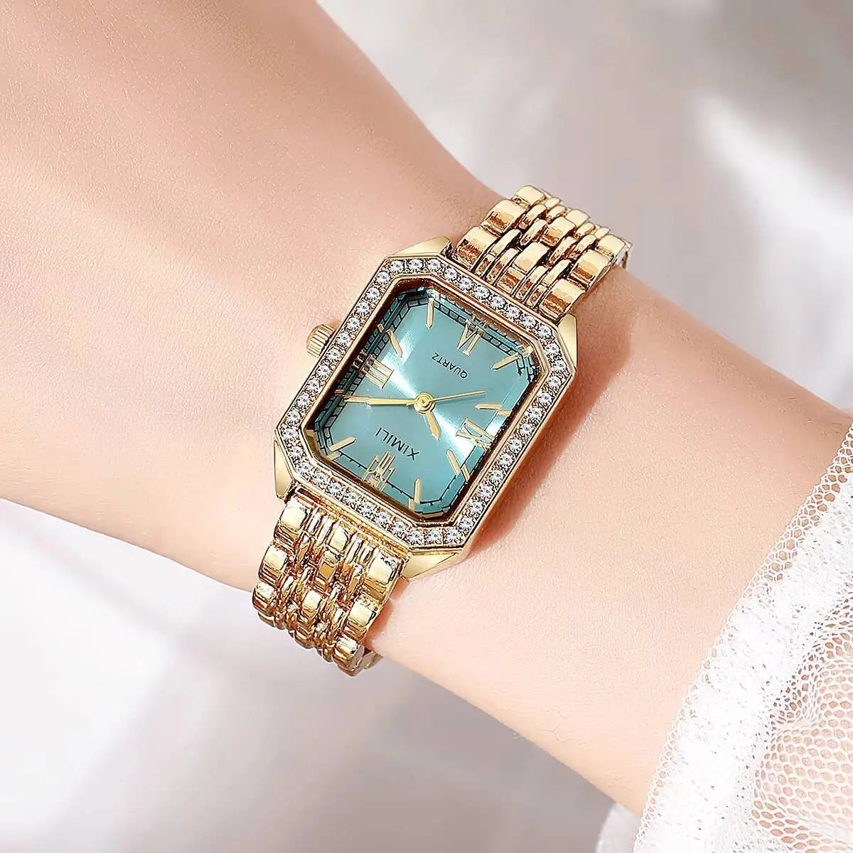 Orologi da donna rettangolari alla moda Orologio da donna al quarzo con strass Orologio da polso con cinturino Reloj Mujer (senza scatola)