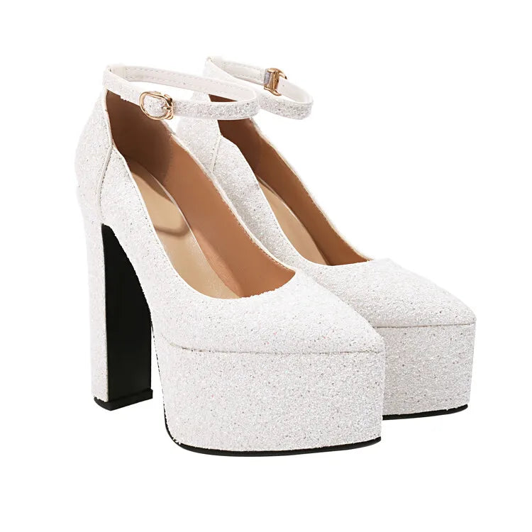 Ochanmeb Bling Bling Silver Gold Glitter Shoes Woman Ultra High Heels Platform Buckle Sequin Red Pumps Ladies Party Prom Wedding