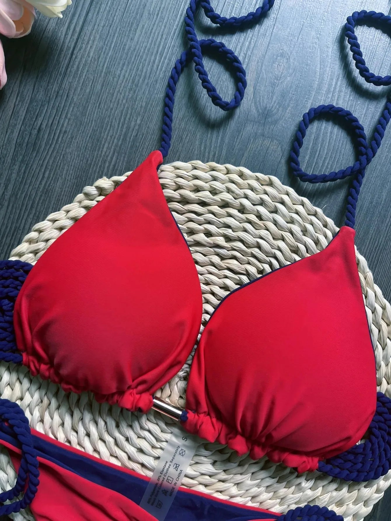 Costume da bagno sexy da donna in tinta unita, due pezzi, triangolare, con corda intrecciata, set bikini, costume da bagno da spiaggia, Biquinis brasiliani