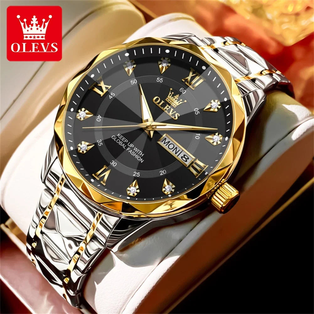 OLEVS Orologio da uomo al quarzo originale Orologio da uomo di lusso con calendario aziendale alla moda in acciaio inossidabile Orologio da specchio a forma impermeabile