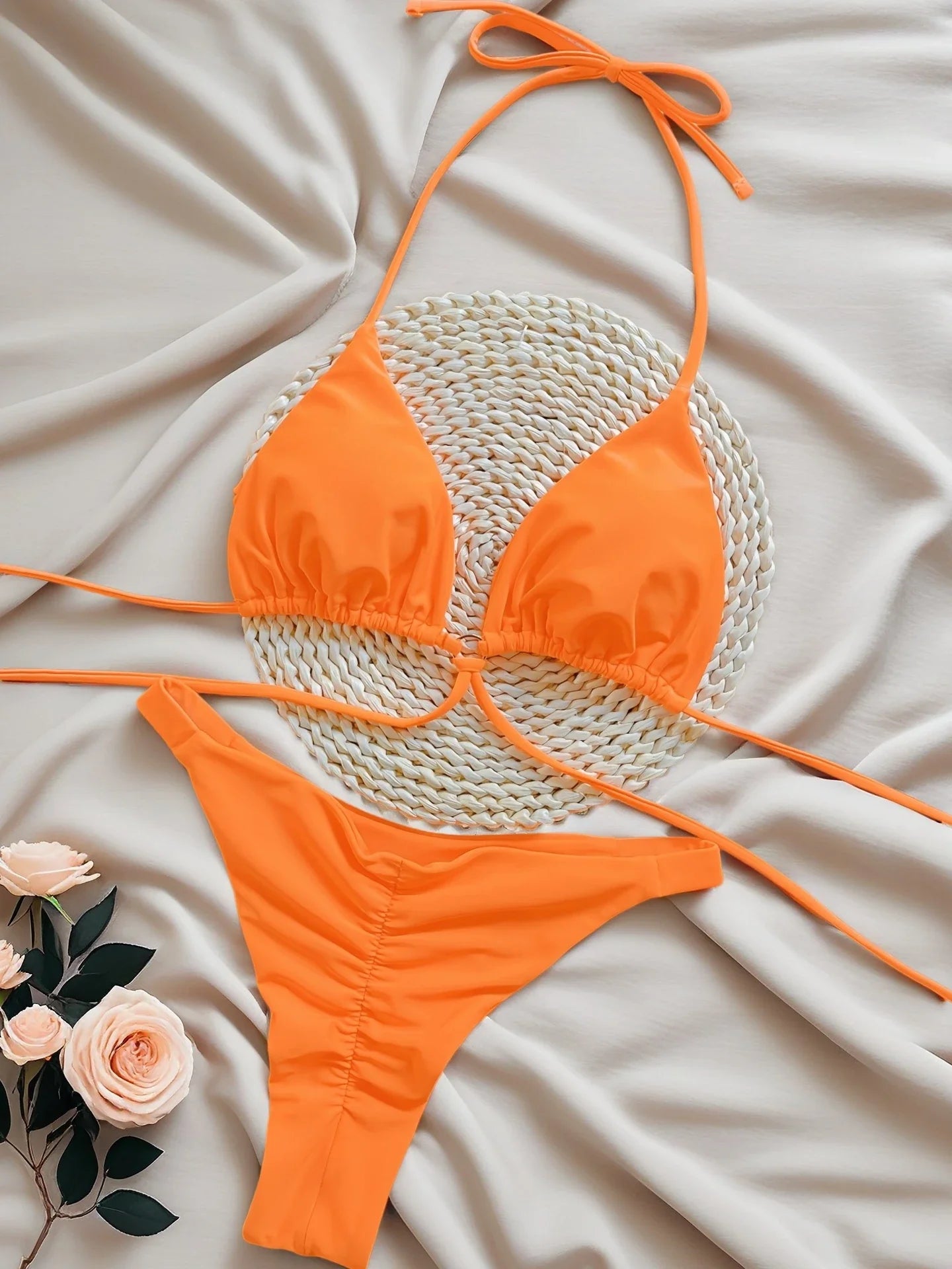 Set Bikini Triangolo Sexy Micro Perizoma Donna, Costume da Bagno Stampa Bandage, Abbigliamento da Spiaggia
