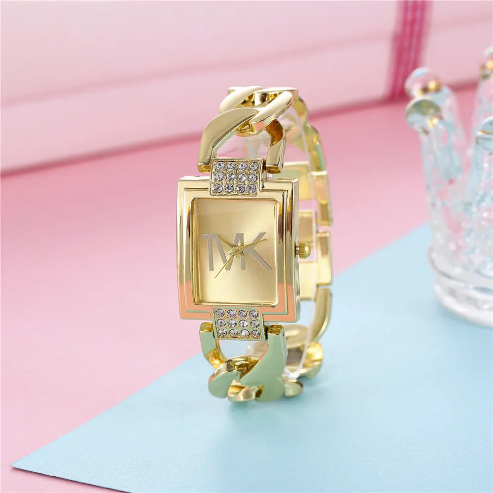 UTHAI Orologio da donna con diamanti quadrati intarsiati quadrati leggeri Orologi al quarzo moda di lusso Orologio da polso da donna con cinturino in metallo Orologio da ragazza