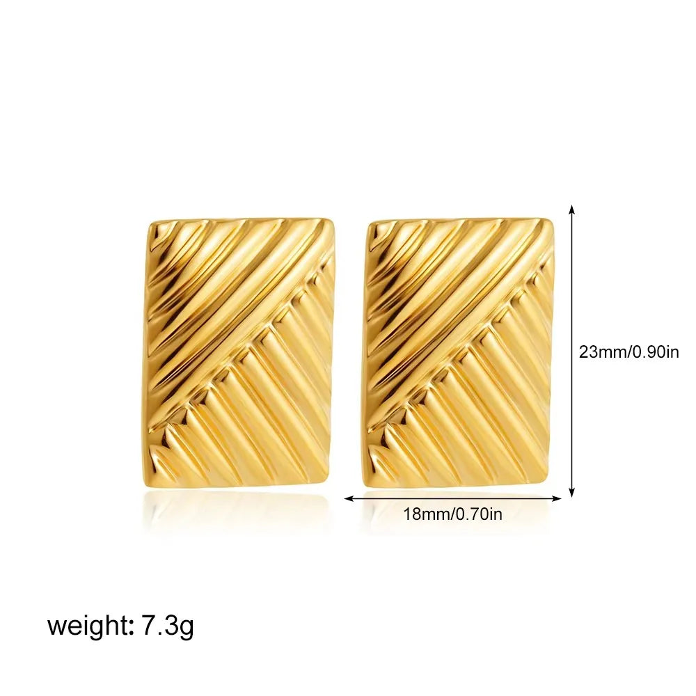 Orecchini a Perno Geometrici a Forma di C Multistrato Placcati in Oro 18K, Antiruggine, in Acciaio Inossidabile per Donne