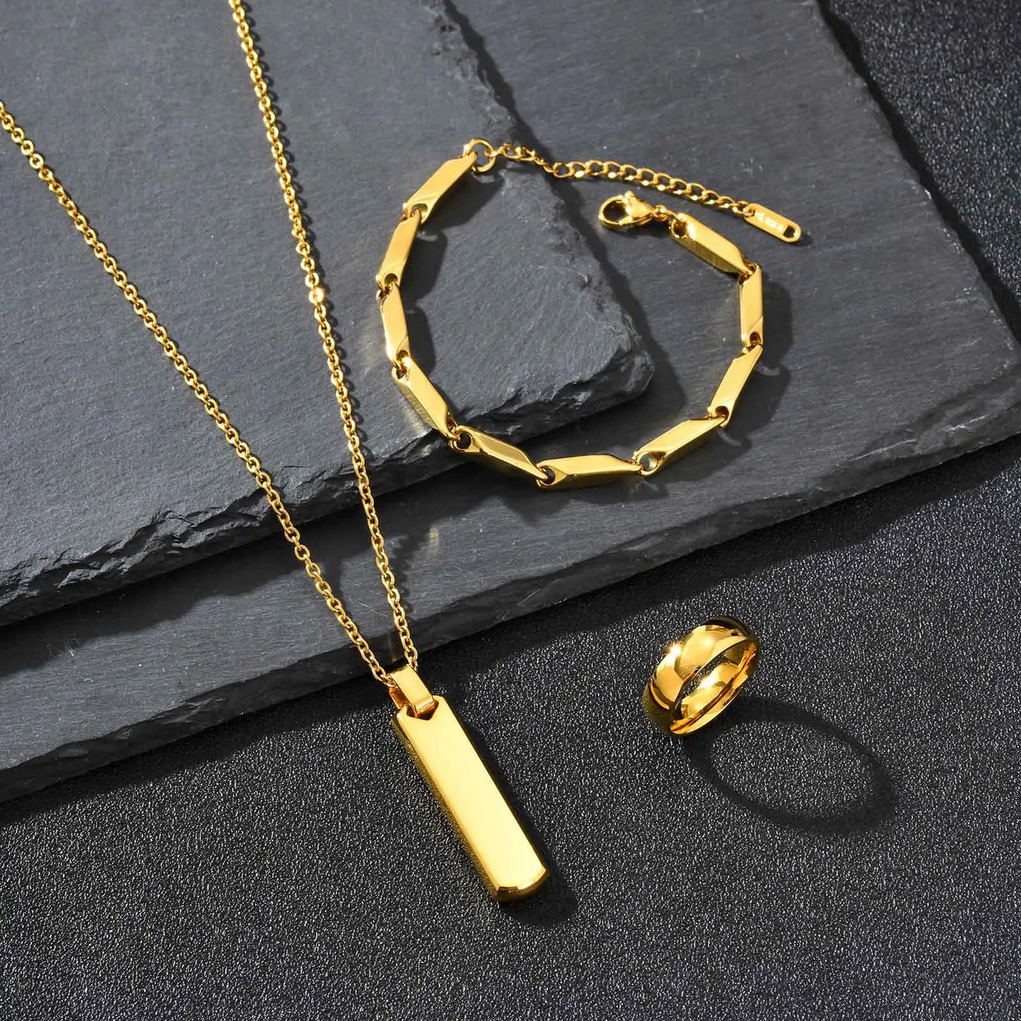 Set di 3 Collane con Barra Verticale per Uomo, Collana con Ciondolo in Acciaio Inossidabile Stile Hip Hop, Set di Gioielli alla Moda Regalo per Lui