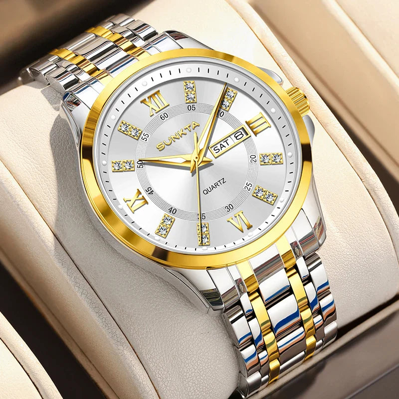 SUNKTA Orologio da Donna con Diamanti, Moda Creativa, Acciaio Impermeabile, Orologio al Quarzo Casual Luminoso con Bracciale