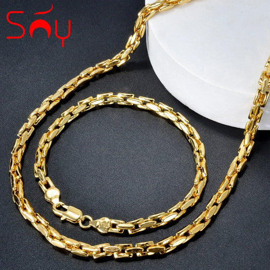 Sunny Jewelry Set Classic placcato oro collana bracciale per donna uomo Luxury Punk rame Link catene collana braccialetto regalo