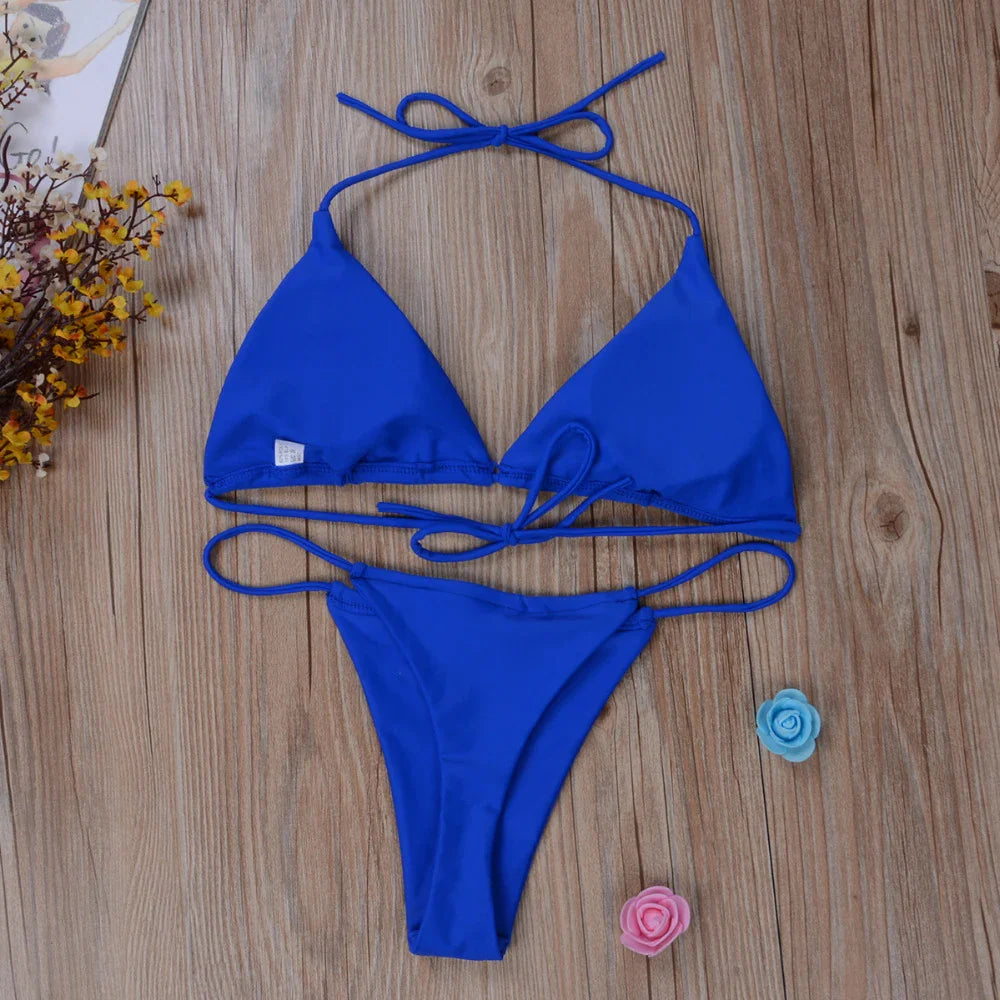 Costume da bagno sexy perizoma con cravatta laterale e cravatta da donna, cinturino diviso, fasciatura regolabile, stile brasiliano, costumi da bagno da donna