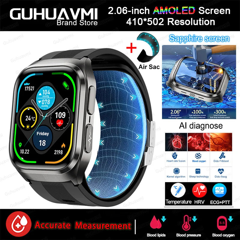 2026 Nuovo aggiornamento AI diagnostico Airbag pressione sanguigna precisa salute SmartWatch acido urico ECG lipidi nel sangue Smartwatch uomo donna