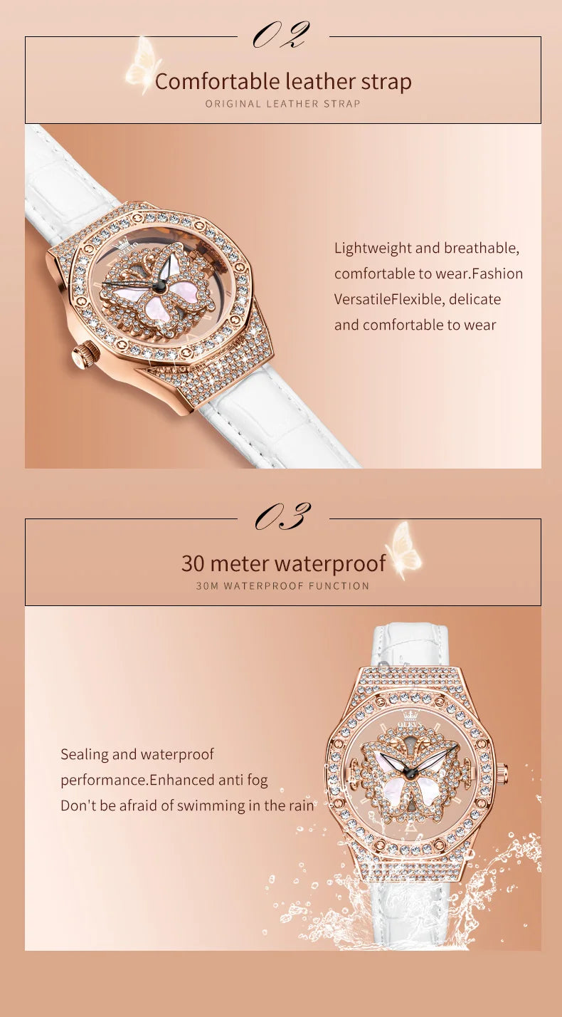 OLEVS 9996 Orologio Elegante di Lusso da Donna, Orologio al Quarzo Scheletrato, Impermeabile, con Quadrante Luminoso e Diamanti, Regalo Originale