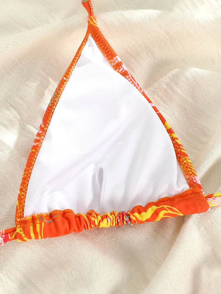 Catene a triangolo sexy Set bikini Micro perizoma Costume da bagno donna Costume da bagno Biquini Fasciatura Costumi da bagno Stampa Costumi da bagno Perizoma Bikini