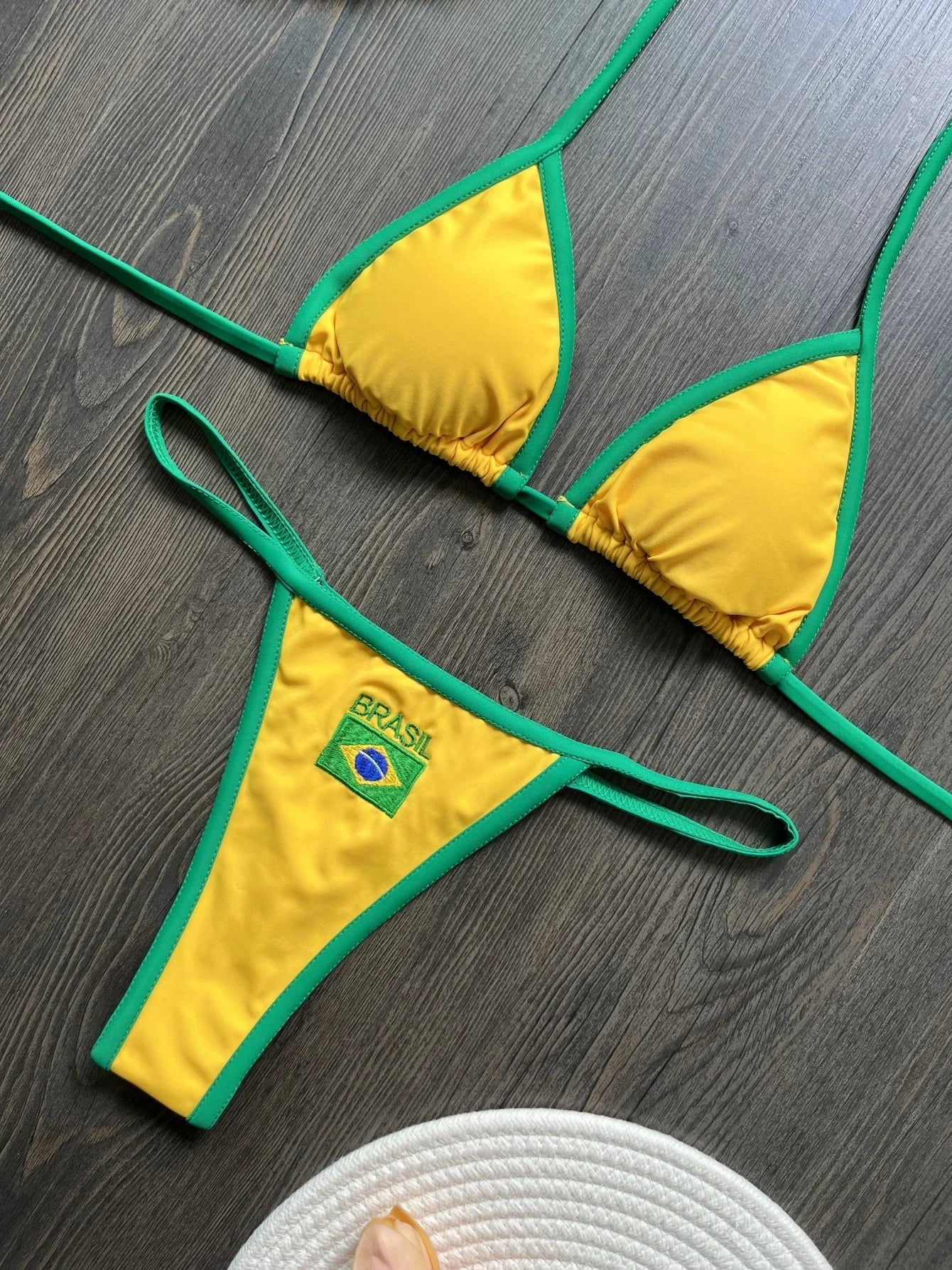 Costume da Bagno Bikini Brasiliano Ricamato a Contrasto con Patchwork per Donna - Set Estivo da Spiaggia
