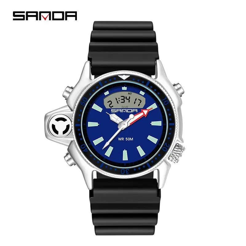 SANDA Sport orologio digitale al quarzo da uomo orologi subacquei creativi orologio da uomo con allarme impermeabile orologio con doppio Display Relogio Masculino