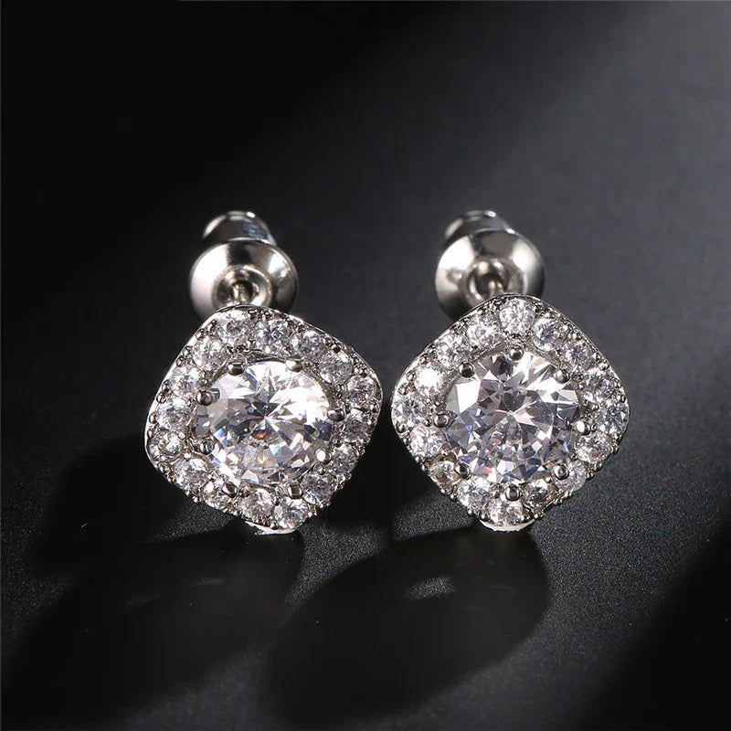 ZAKOL Classic White Square CZ Orecchini Della Stud Per Le Donne Squisite Rotondo Cubic Zirconia Cristallo Orecchini Regalo