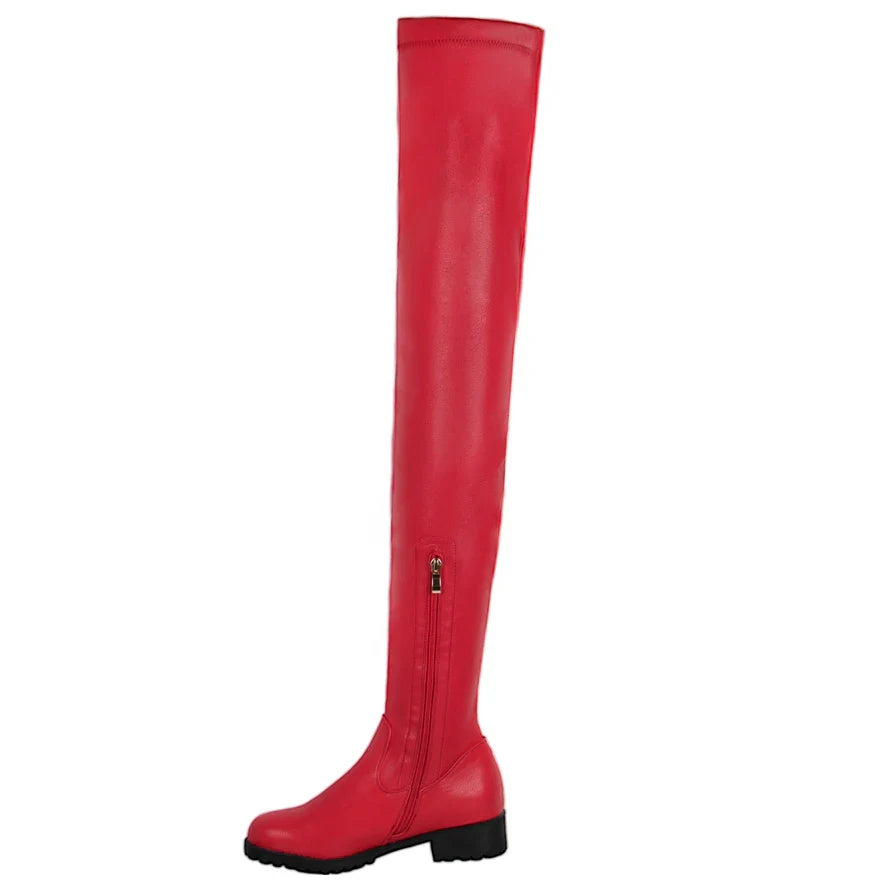2025 Winter Over the Knee Women Boots European Platform Zipper Ladies Shoes Comfort Square High Heels Elastic Leather Long Boots