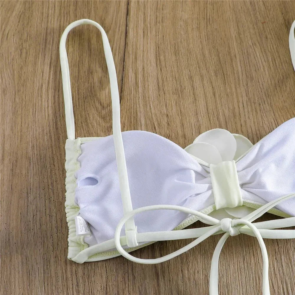 Costume da Bagno Sexy con Fiori e Fascia, Bikini a Perizoma 2025, Costumi da Bagno Donna con Lacci, Set Bikini Brasiliano, Biquini Mujer