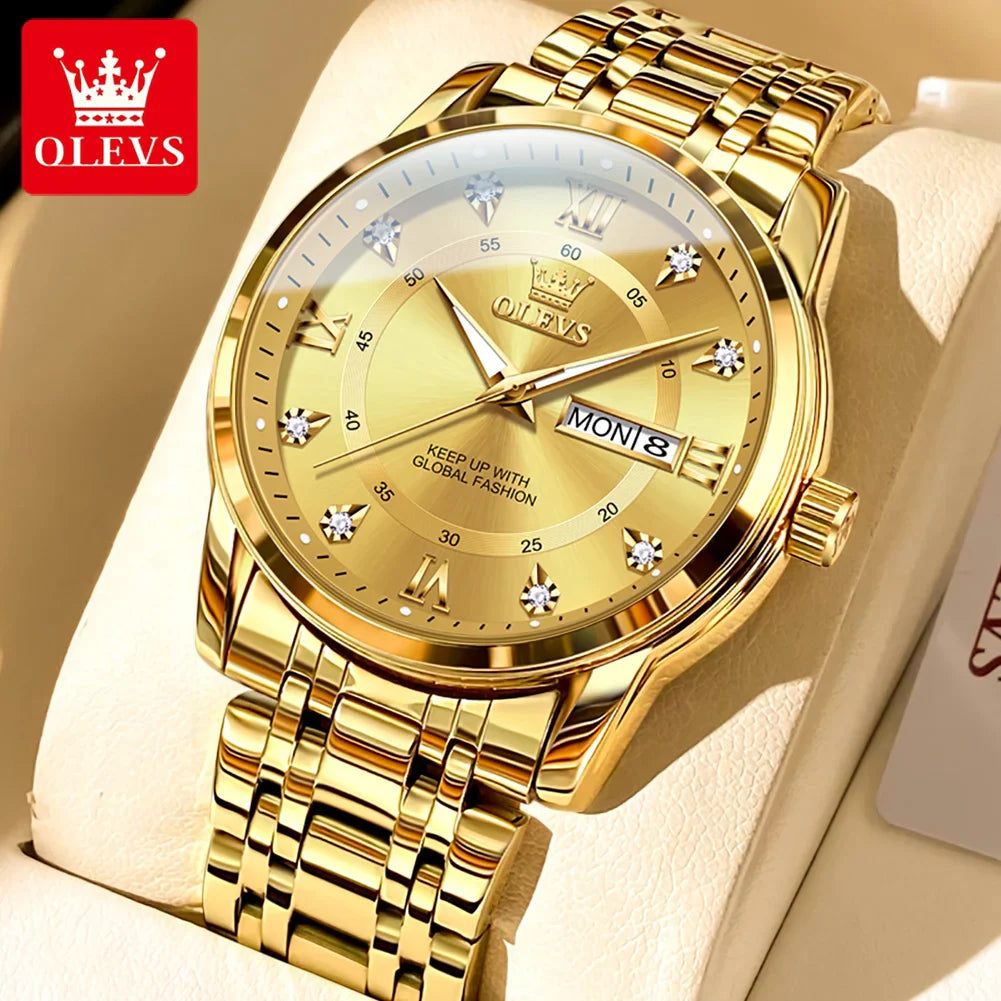 OLEVS 5513 Orologio da uomo Orologio luminoso impermeabile al quarzo originale di marca di moda per uomo Scatola per orologio con doppio calendario in acciaio inossidabile