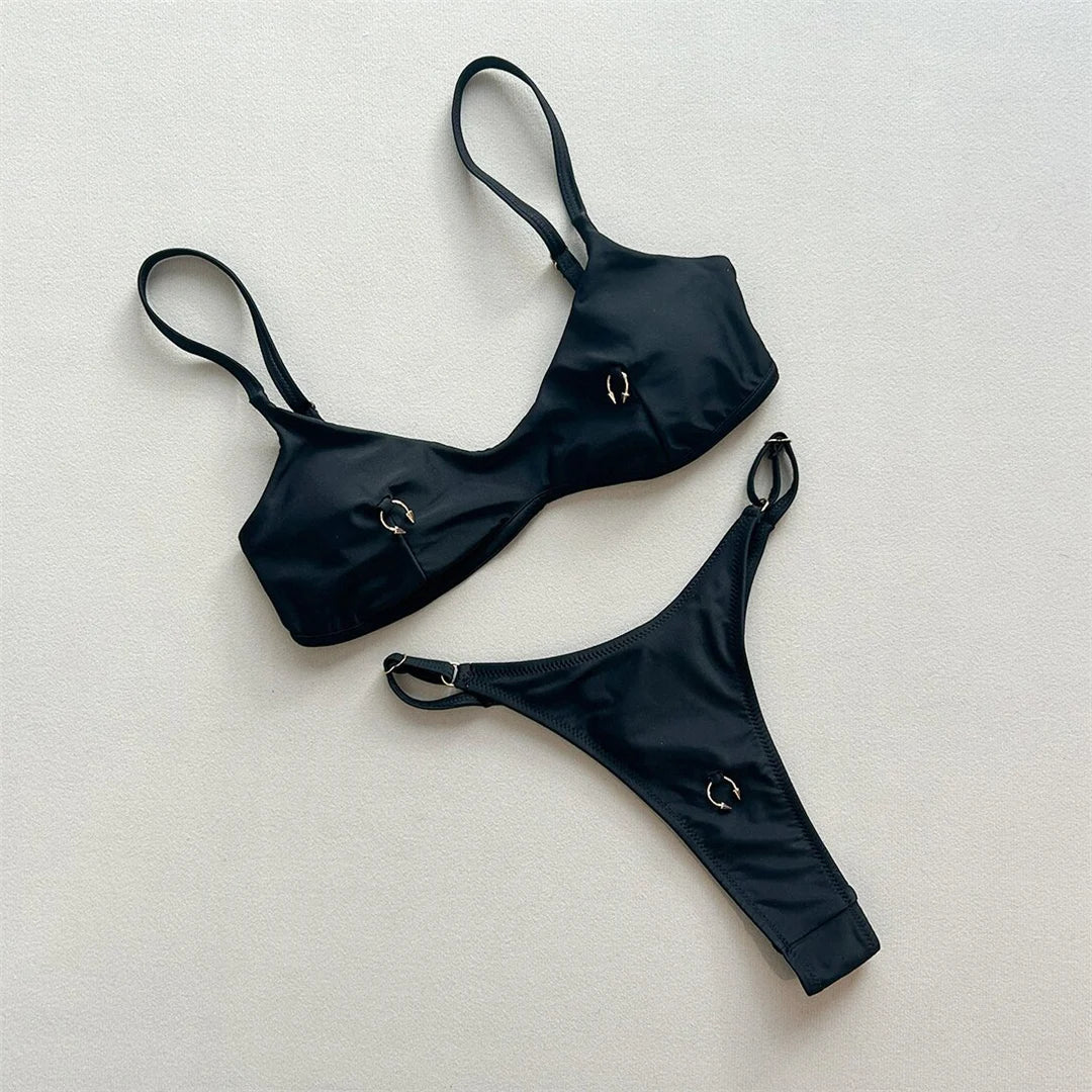 Anello in metallo Mini Micro perizoma Bikini Donna Costumi da bagno Costume da bagno femminile Bikini a due pezzi Costume da bagno imbottito Costume da bagno V7513
