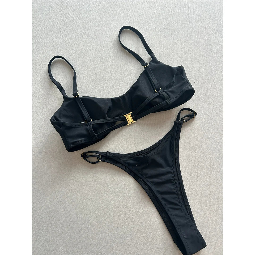 Anello in metallo Mini Micro perizoma Bikini Donna Costumi da bagno Costume da bagno femminile Bikini a due pezzi Costume da bagno imbottito Costume da bagno V7513