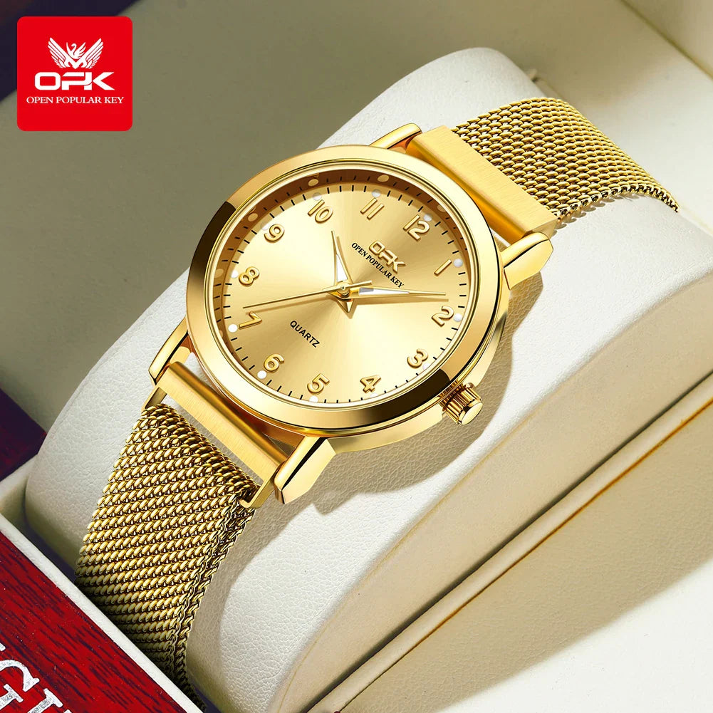 OPK 8115 Orologio da donna Orologio da polso al quarzo originale alla moda semplice Cinturino in maglia di acciaio inossidabile Orologio impermeabile per donna Reloj