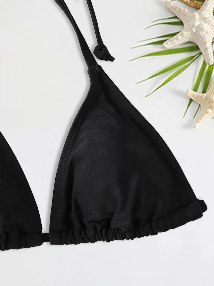 Set 2 Pezzi Bikini Sexy alla Moda per Donna, Costume da Bagno Triangolare con Laccetti, Abbigliamento da Spiaggia, Perizoma, Costume Intero Brasiliano