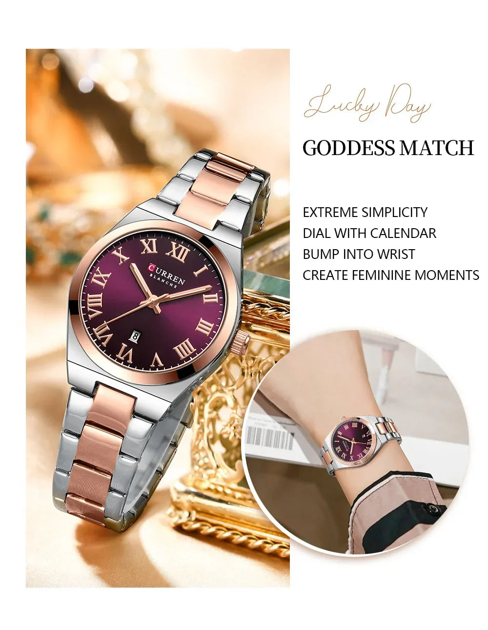 CURREN Orologio da donna, Orologi da donna, Orologi da donna, Abito alla moda impermeabile Bracciale in acciaio inossidabile Orologi analogici Data