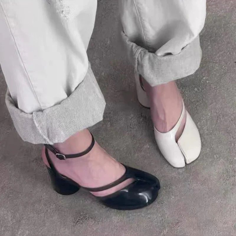 Crossed Ankle Belt Buckle Split toe Sandals Women Brand Designer Slingback Tabi Chunky High Heels INS Fashion Girls Shoes 2025