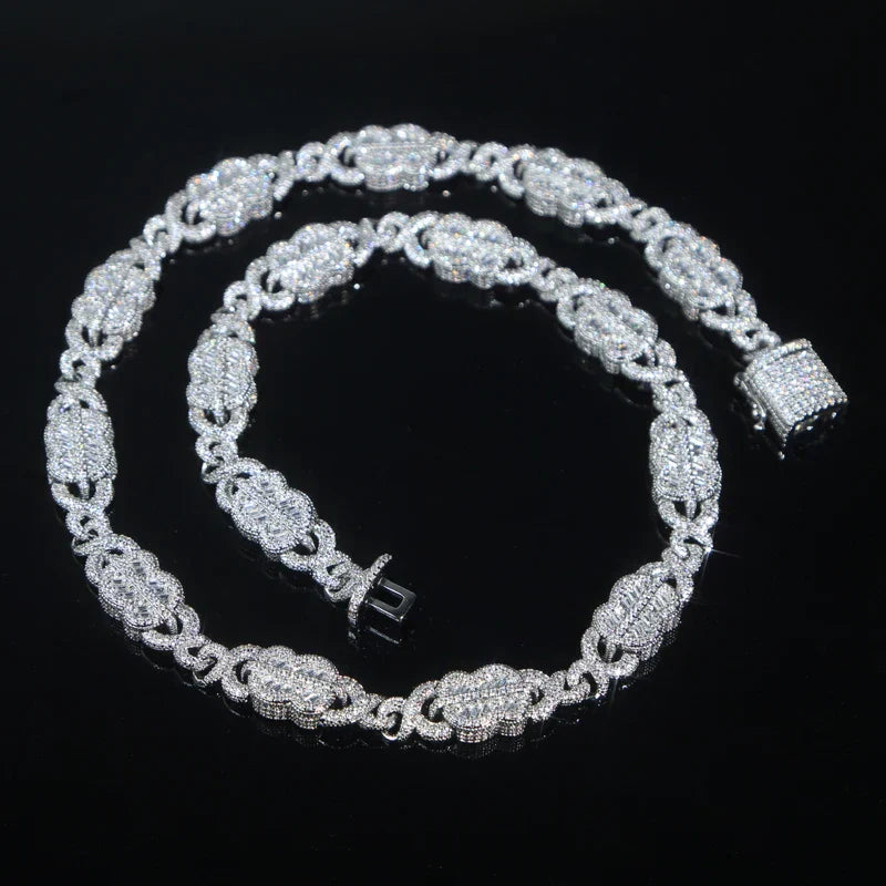 Set Gioielli Hip Hop da Uomo/Ragazzo Iced Out Bling 2026 Nuovo Design: Collana e Bracciale con Catena Cuban Link a Moneta Infinita/Dollaro