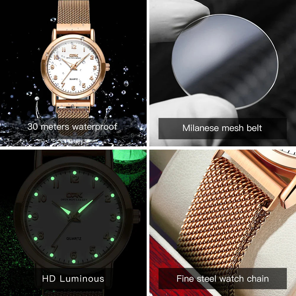 OPK 8115 Orologio da donna Orologio da polso al quarzo originale alla moda semplice Cinturino in maglia di acciaio inossidabile Orologio impermeabile per donna Reloj