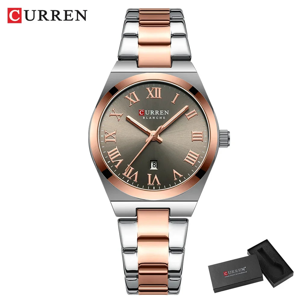 CURREN Orologio da donna, Orologi da donna, Orologi da donna, Abito alla moda impermeabile Bracciale in acciaio inossidabile Orologi analogici Data