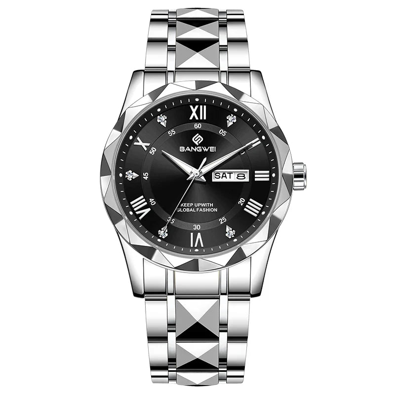 BANGWEI Orologio da donna elegante e lussuoso al quarzo, orologio da polso classico e semplice in acciaio inossidabile, con data automatica, impermeabile, con diamanti