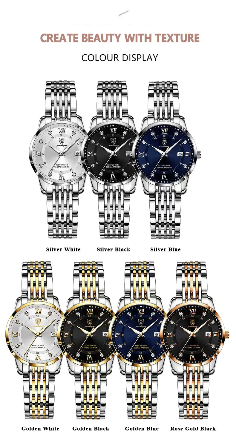 POEDAGAR Orologio da donna di lusso Orologio da donna impermeabile in acciaio inossidabile con data luminosa Orologi al quarzo da donna semplici e casual alla moda