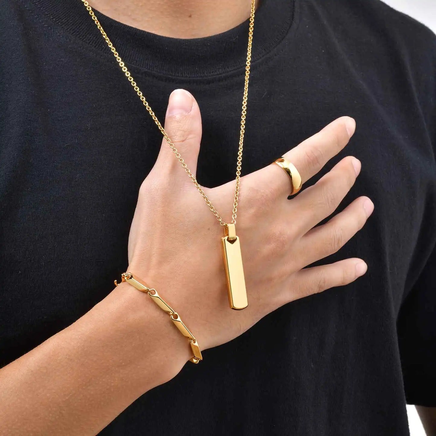 Set di 3 Collane con Barra Verticale per Uomo, Collana con Ciondolo in Acciaio Inossidabile Stile Hip Hop, Set di Gioielli alla Moda Regalo per Lui