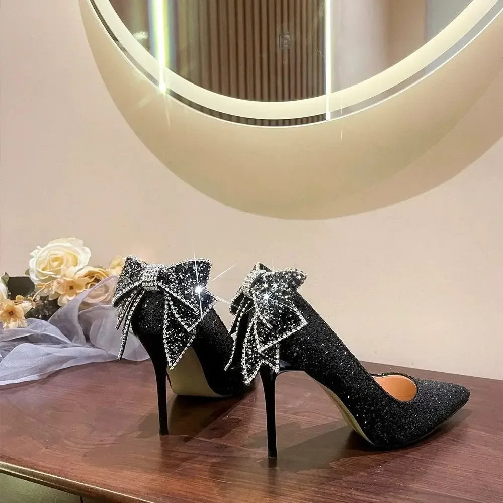 Shoes for Woman 2025 Silver Women's heeled Summer Footwear Wedding Bride Shoe Rhinestone Pointed Toe Super High Heel Diamond