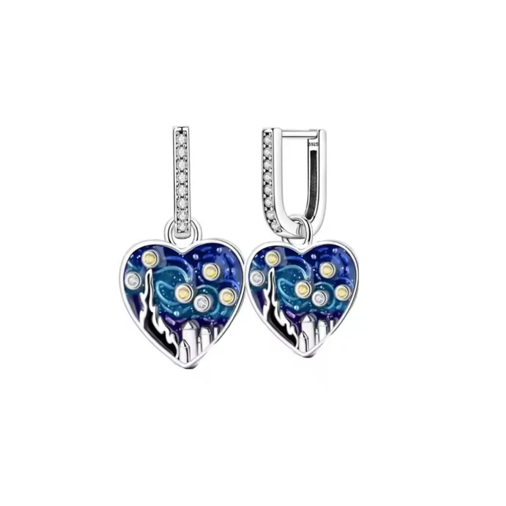 2025 Orecchini a cerchio in cristallo per le donne Orecchini gioielli Farfalla rosa Bule Moon Star Orecchini originali in argento sterling 925