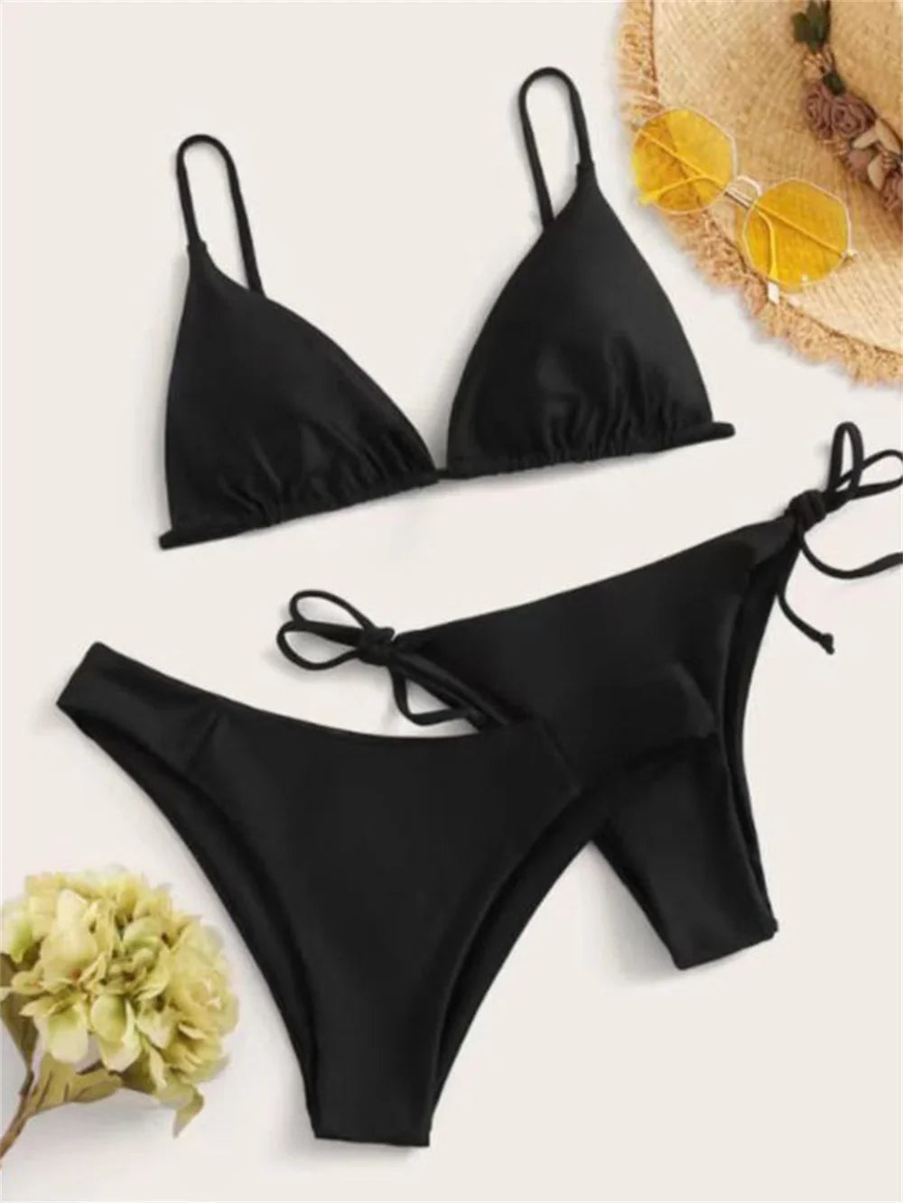 Bikini nero Costume da bagno estremo Triangolo Costumi da bagno sexy String 3 pezzi Bikini Set Costume da bagno donna Beach Tangas Biquinis Feminino
