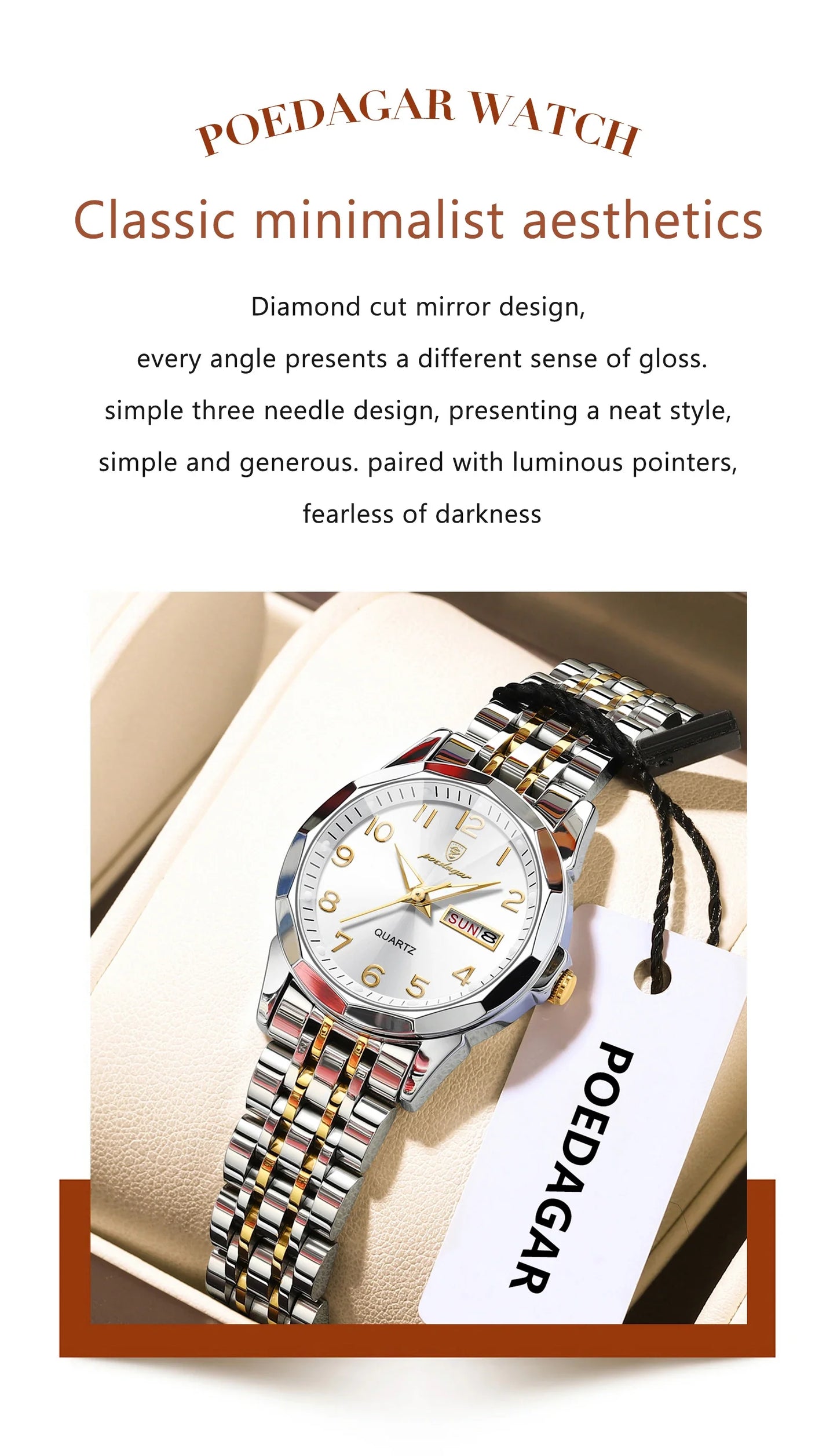 POEDAGAR elegante orologio da polso da donna al quarzo impermeabile luminoso data settimana orologio da donna orologi da donna casual in acciaio inossidabile reloj