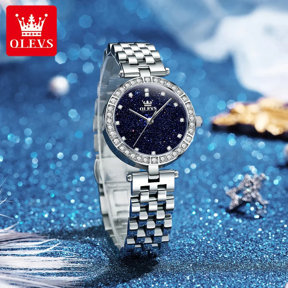 OLEVS 3641 Elegante orologio al quarzo da donna impermeabile Quadrante stellato luminoso in acciaio inossidabile con confezione regalo - Accessorio alla moda da donna