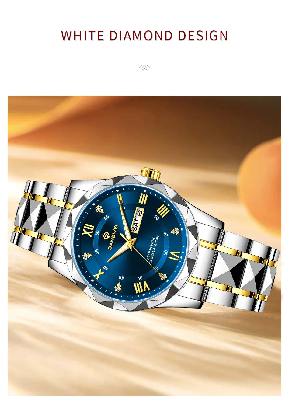 BANGWEI Orologio da donna elegante e lussuoso al quarzo, orologio da polso classico e semplice in acciaio inossidabile, con data automatica, impermeabile, con diamanti