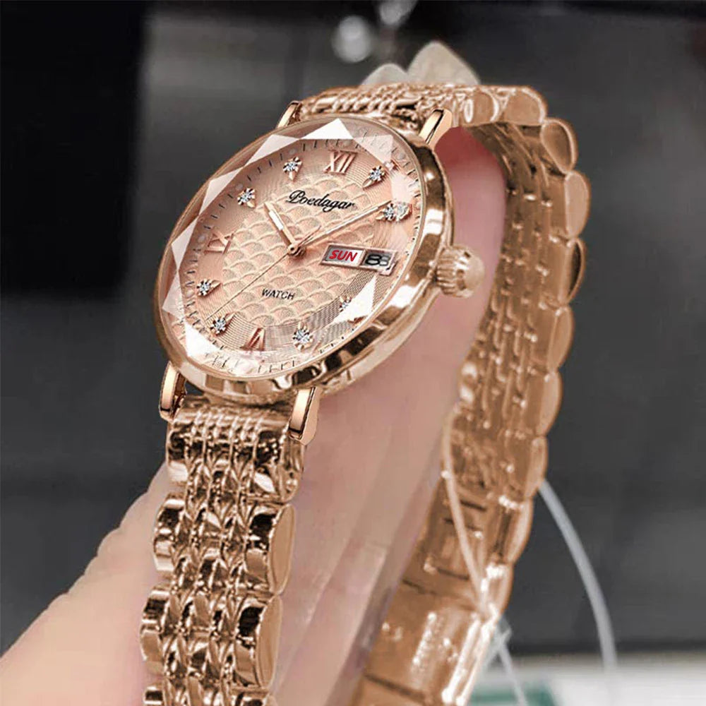 Orologio da donna POEDAGAR di alta qualità, in acciaio inossidabile, raffinato orologio da polso a bracciale, impermeabile, luminoso, elegante, orologio da donna, Reloj