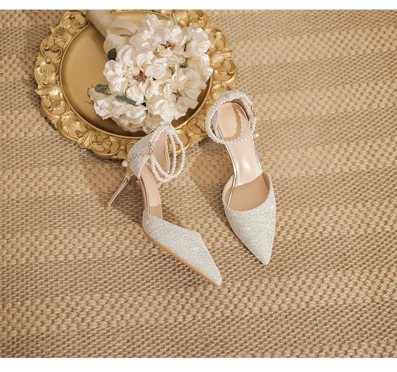 Size 31-43 Women High Heels Stiletto Heel Summer Lace Mesh Sweet Gold Silver Wedding Shoes
