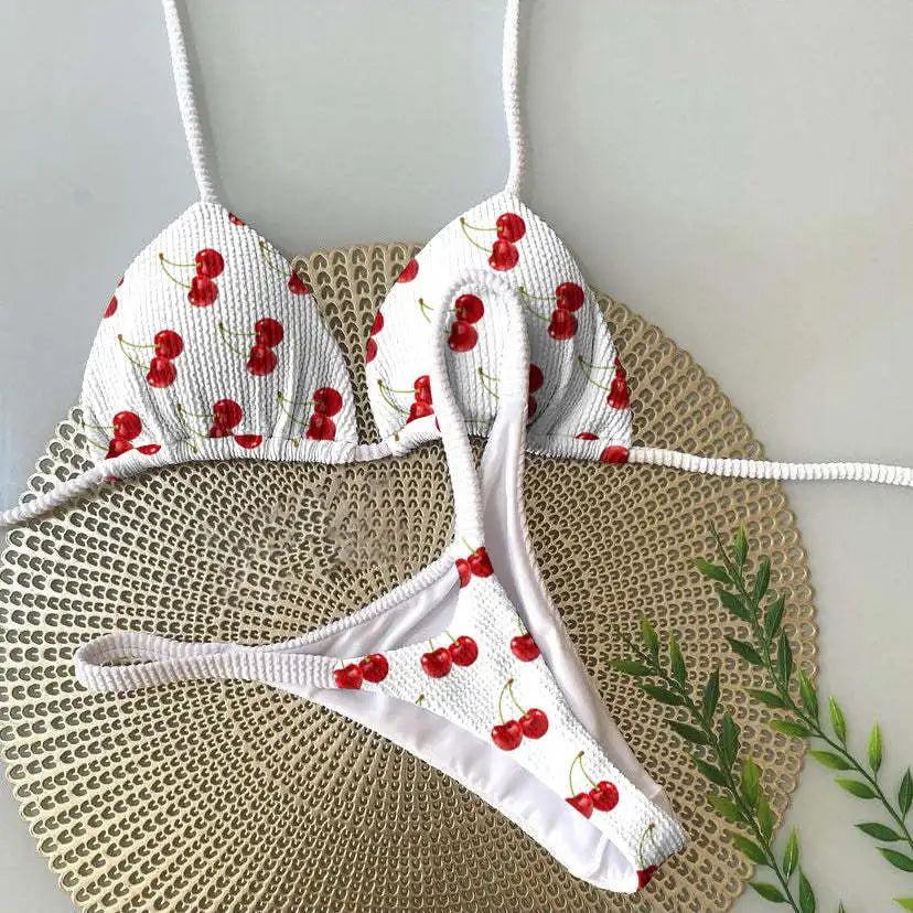 Bikini rugosi con scollo all'americana stampato Mini micro perizoma bikini costume da bagno femminile costumi da bagno donna bikini a due pezzi costume da bagno da bagno