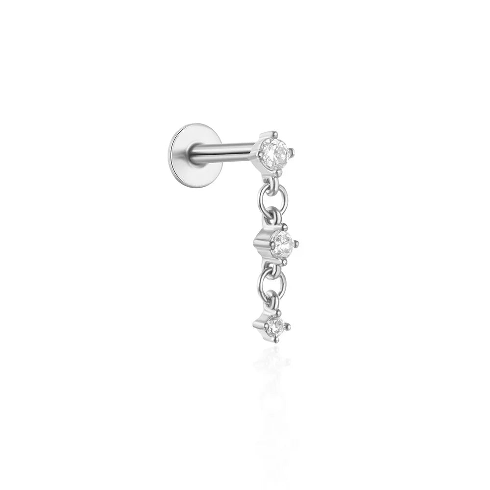 Orecchini con polsini piatti filettati con nappa tempestata di diamanti di nuovo stile, accessori per orecchie in stile europeo e americano.
