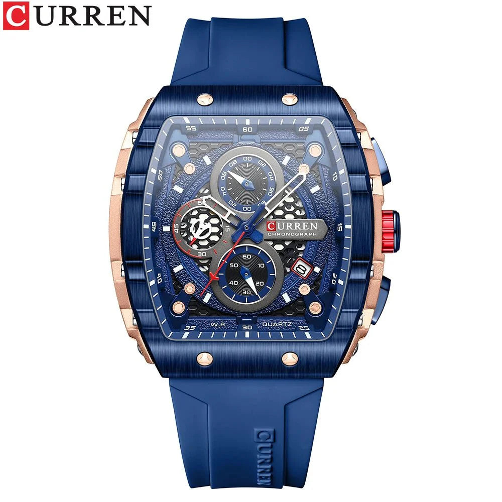 CURREN Orologio da uomo alla moda, marchio unico, design quadrato, lusso, nastro sportivo al quarzo, orologi da uomo impermeabili