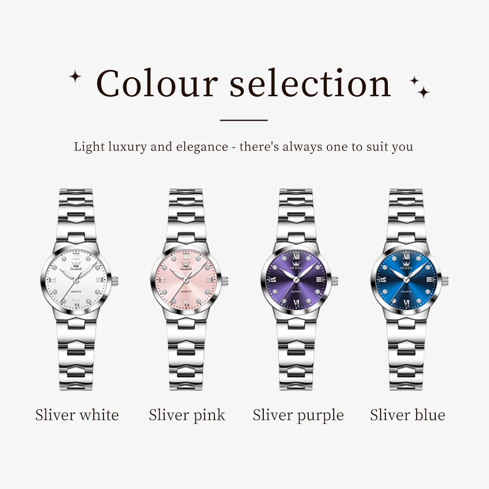 OLEVS Orologio da donna Elegante orologio al quarzo alla moda in acciaio inossidabile impermeabile luminoso da donna con confezione regalo Reloj 3735