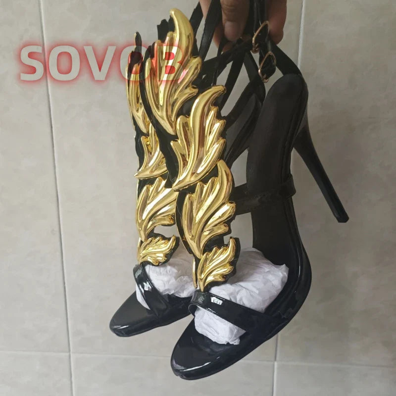 White Elegant Prom Heels Sandals Open Toe Leaf Wing Caged Sandals Chic Party Event Stiletto Shoes Stylish Party Footwear