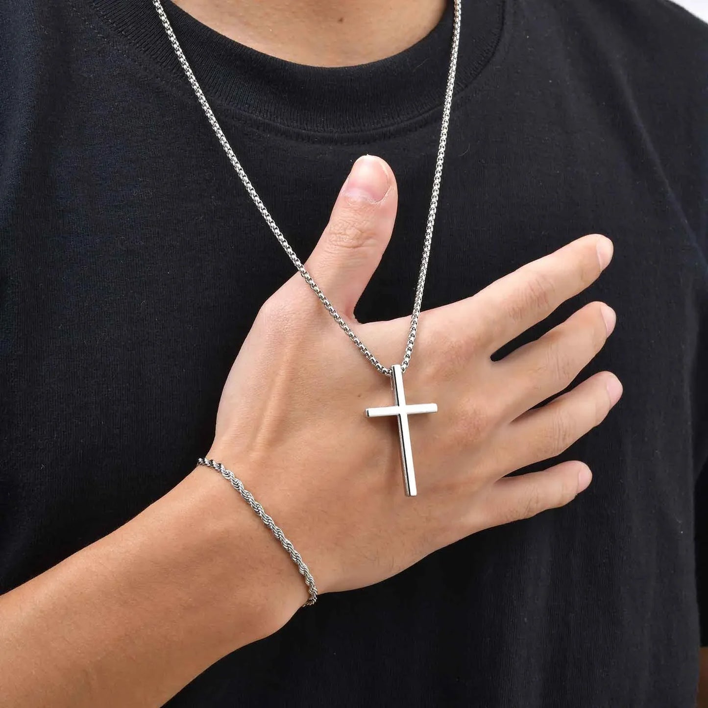 Vnox Set di 2 Pezzi Collana con Ciondolo e Bracciale da Uomo, Set di Gioielli in Acciaio Inossidabile Colore Nero Oro Argento, Regali di Gioielleria alla Moda